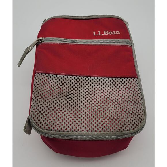 LL Bean Red and Gray Insulated Lunch Bag Cooler Tote Picnic All Around Zipper - Picture 2 of 16